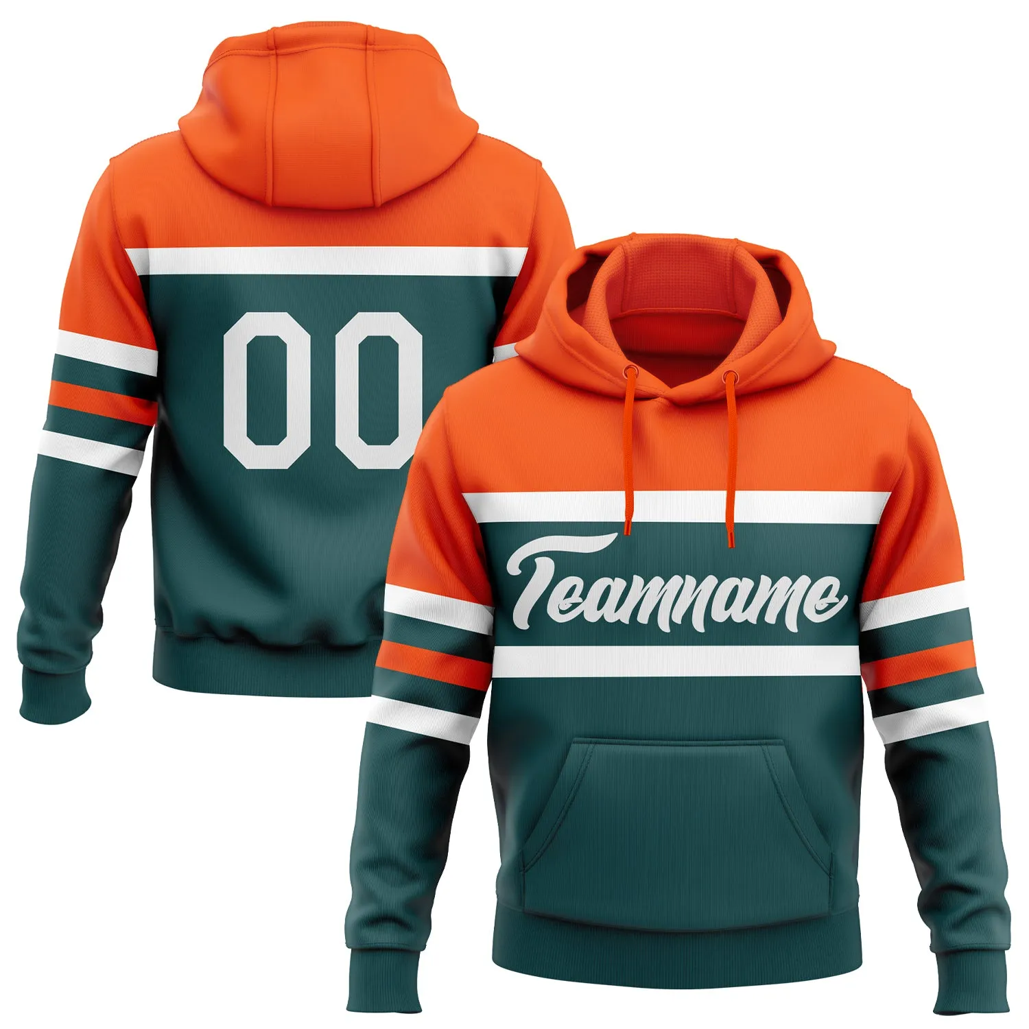 Custom Stitched Midnight Green White-Orange Line Sports Pullover Sweatshirt Hoodie