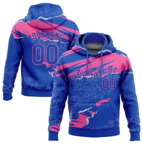 Custom Stitched Thunder Blue Pink 3D Pattern Design Torn Paper Style Sports Pullover Sweatshirt Hoodie