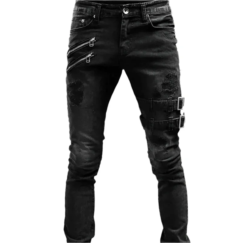 Daily Casual Skinny Stretch Jeans Men Solid Color Street Wear Designer Clothing