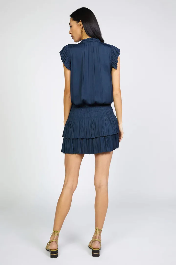 Dark Navy Pleated Skirt Mini Dress