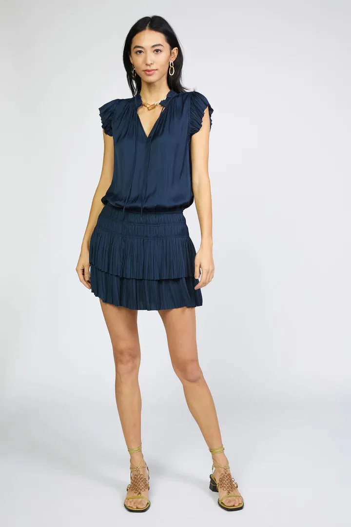 Dark Navy Pleated Skirt Mini Dress