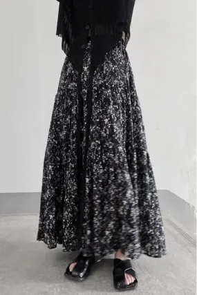 Dark Wind Small Broken Flower Long Skirt Thin Covering Big Swing Skirt