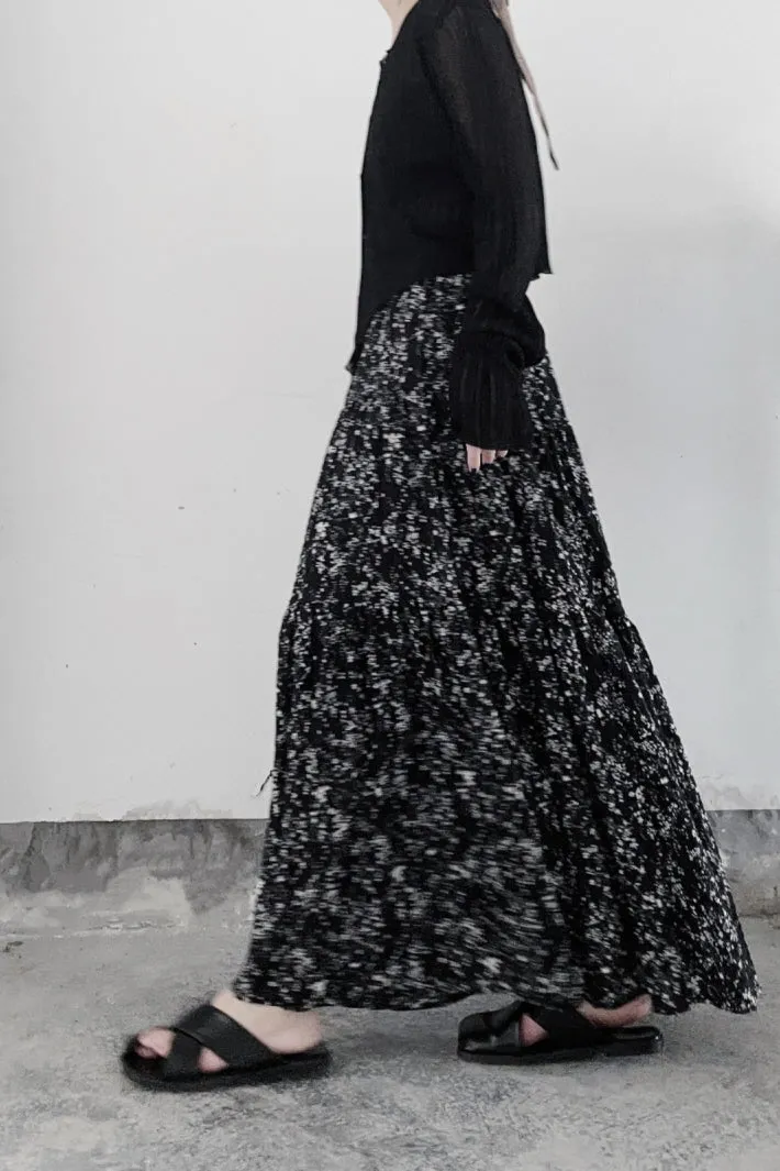 Dark Wind Small Broken Flower Long Skirt Thin Covering Big Swing Skirt