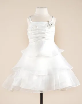 Dazzling White Net and Satin Pleated Dress - White