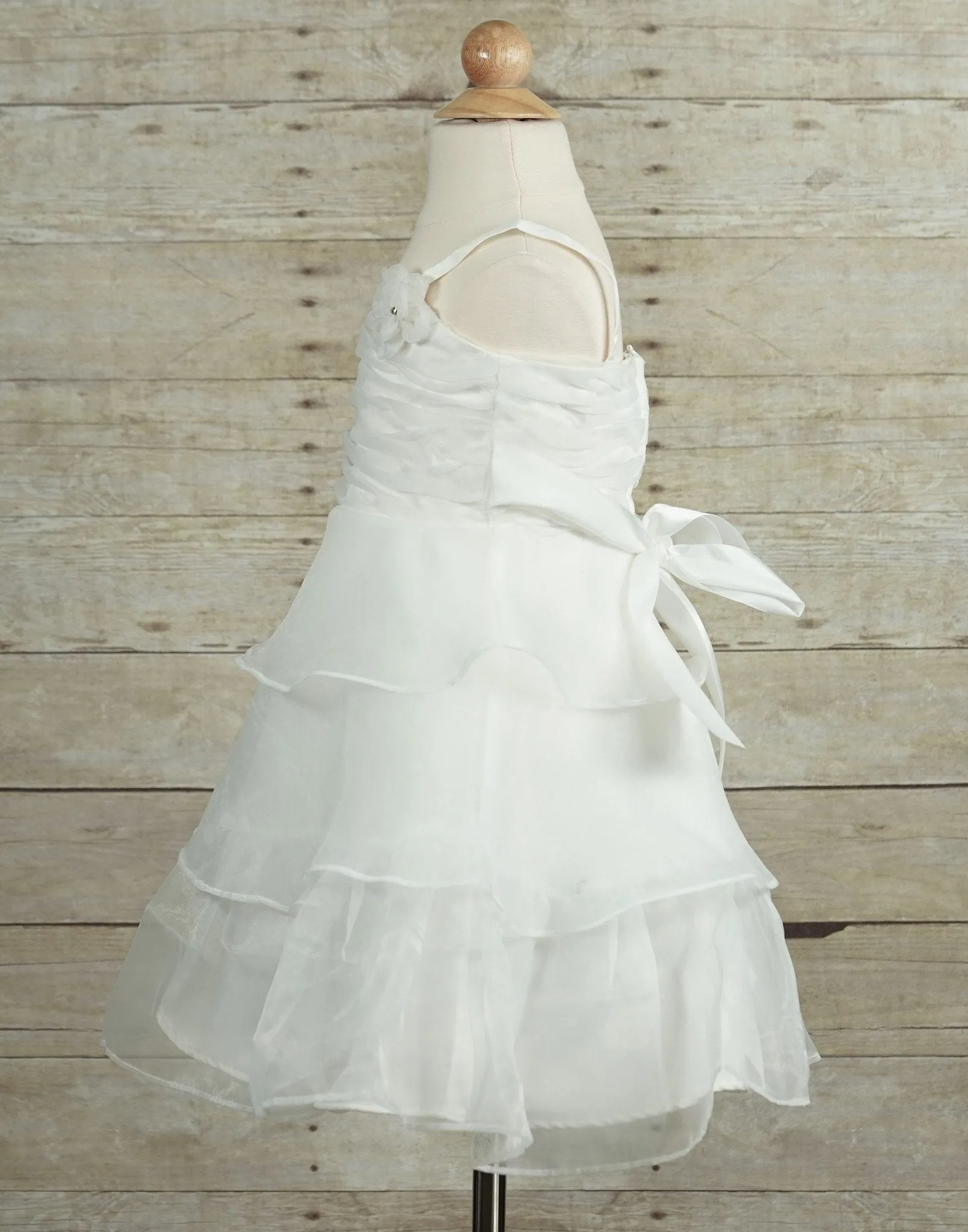 Dazzling White Net and Satin Pleated Dress - White