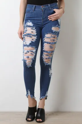 Distress Hem Skinny Jeans