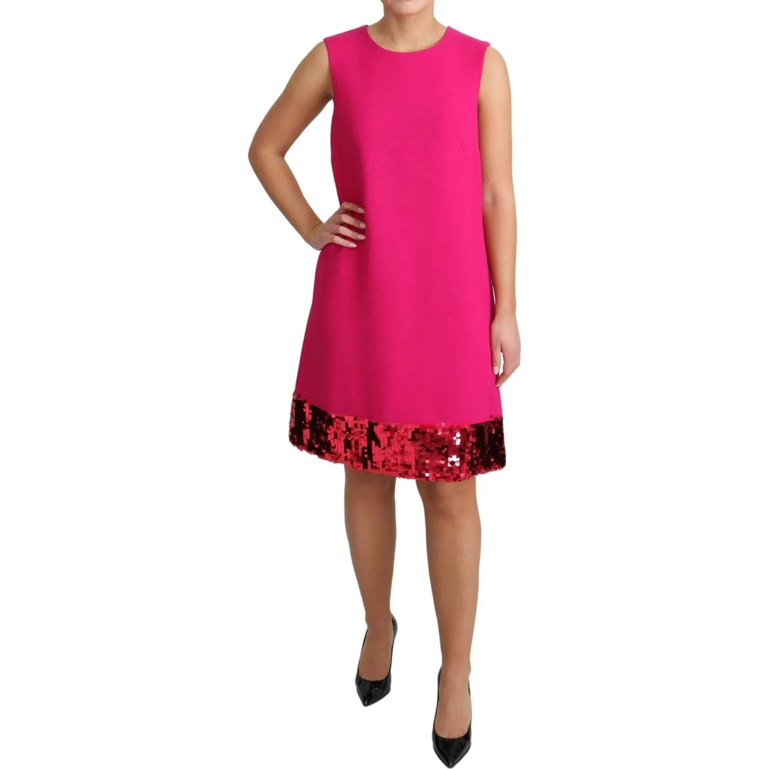 Dolce & Gabbana Elegant Fuchsia Sequined Wool Blend Shift Dress