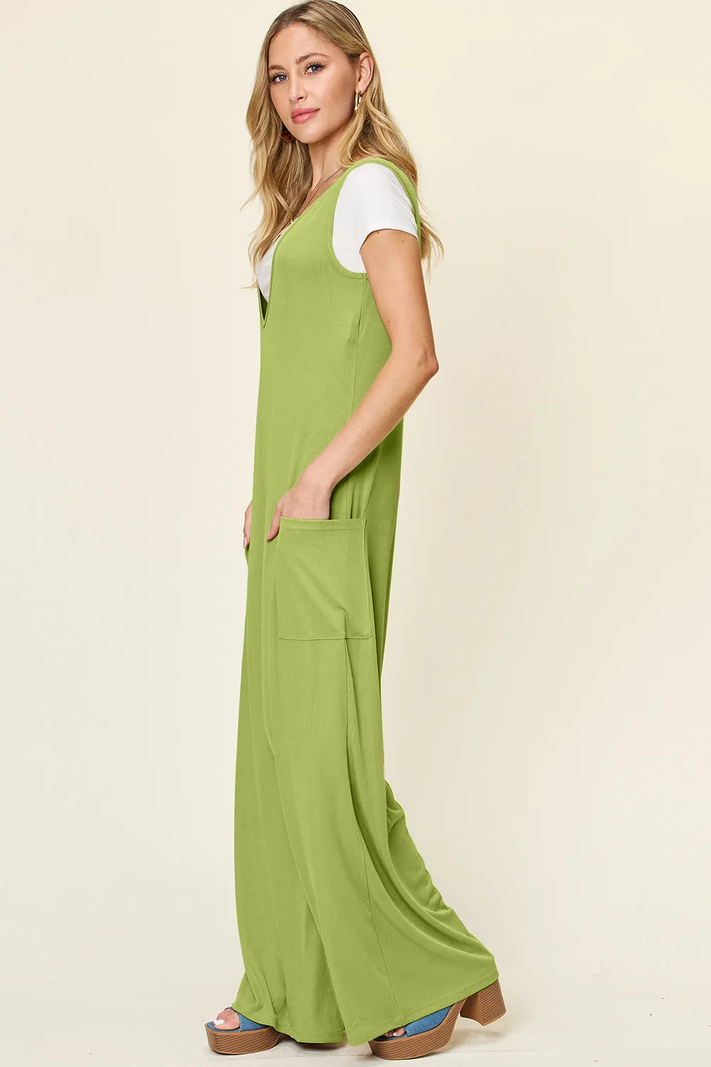 Double Take Full Size Sleeveless Wide Leg Jumpsuit with Pockets