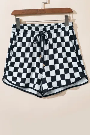 Drawstring Checkered Shorts with Pockets