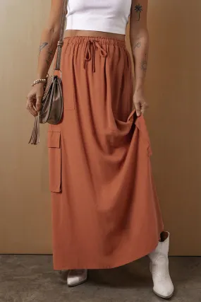 Drawstring Maxi Skirt with Pockets