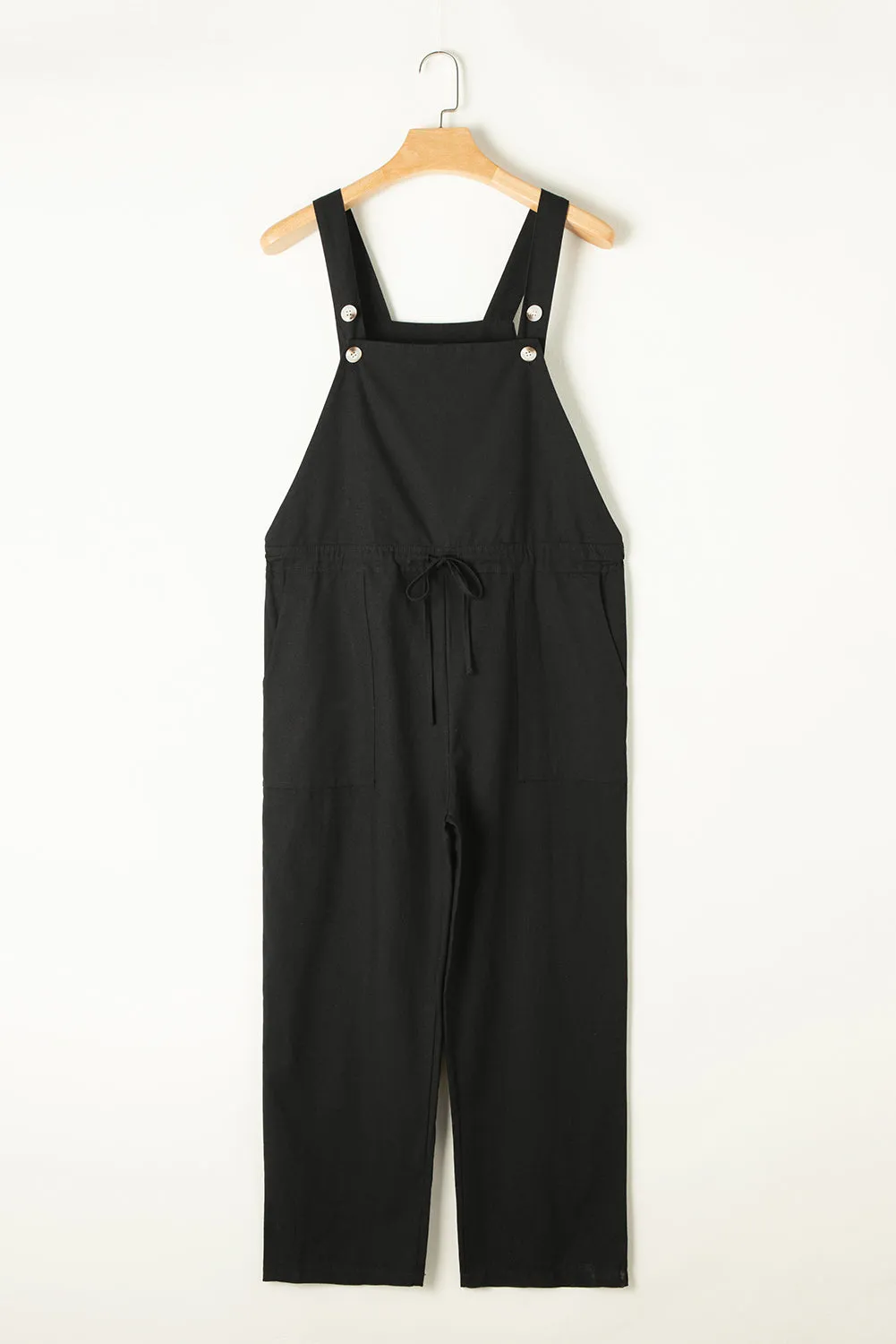 Drawstring Wide Strap Overalls with Pockets