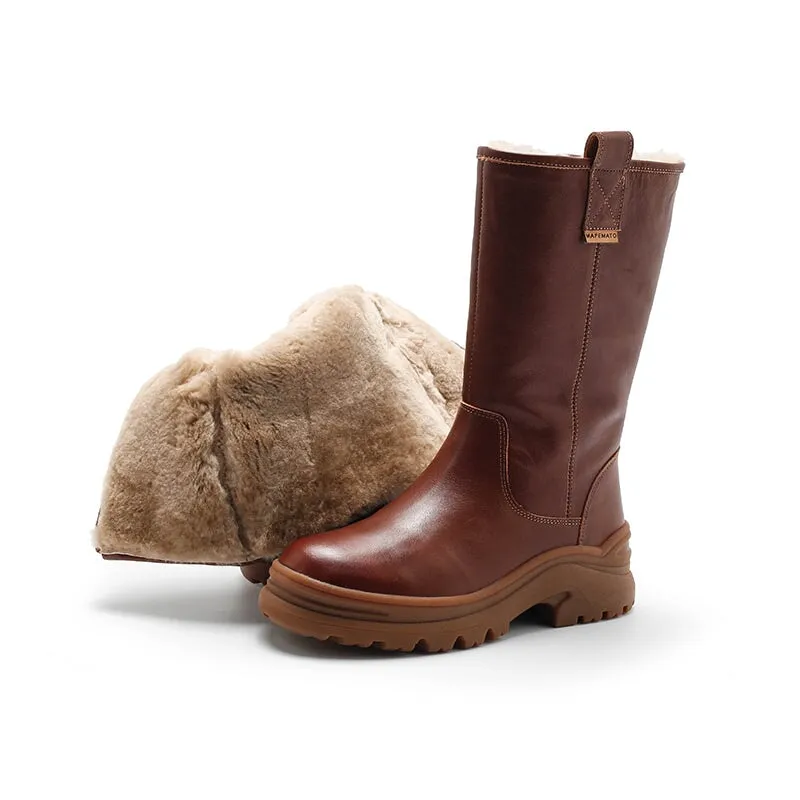 Dwarves Leather Knee High Boots Snow Boots Have Shearling Lined for Cold Winter in Black/Brown/Coffee