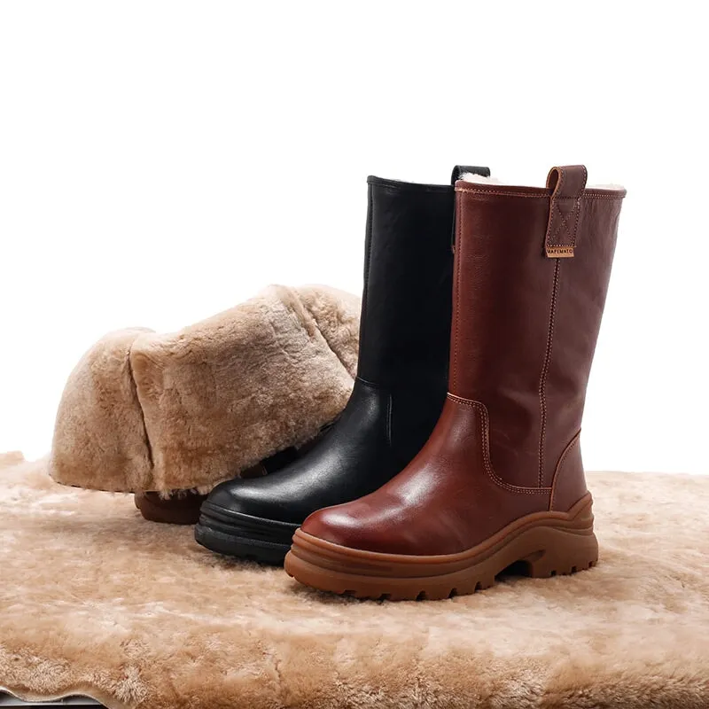 Dwarves Leather Knee High Boots Snow Boots Have Shearling Lined for Cold Winter in Black/Brown/Coffee