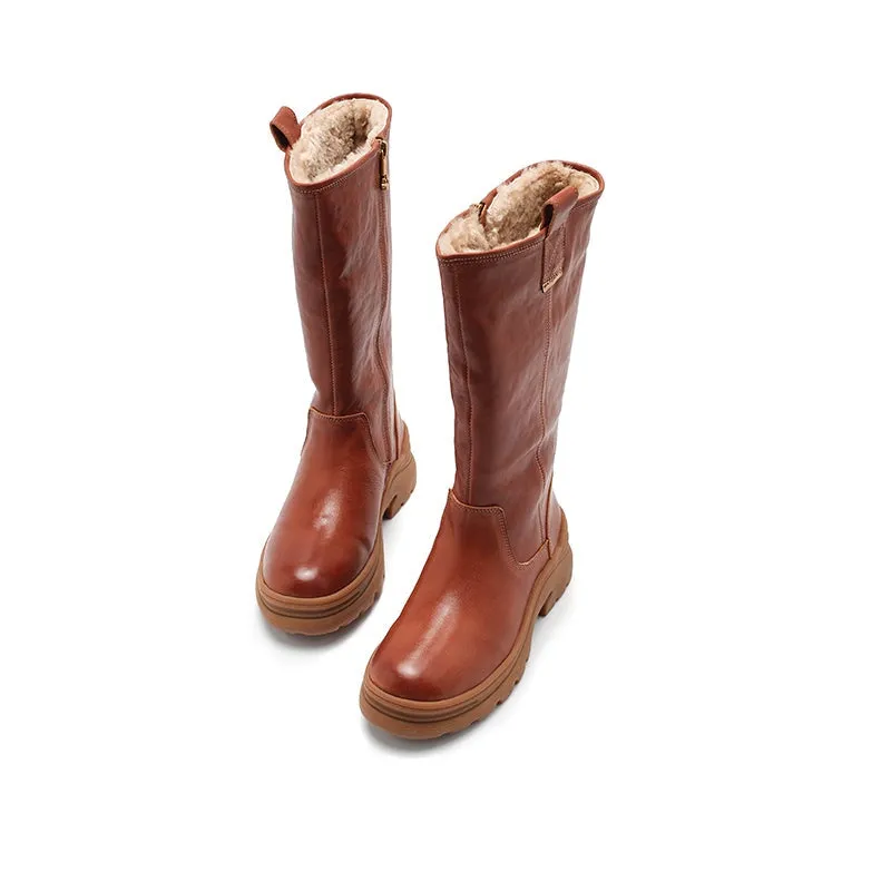 Dwarves Leather Knee High Boots Snow Boots Have Shearling Lined for Cold Winter in Black/Brown/Coffee