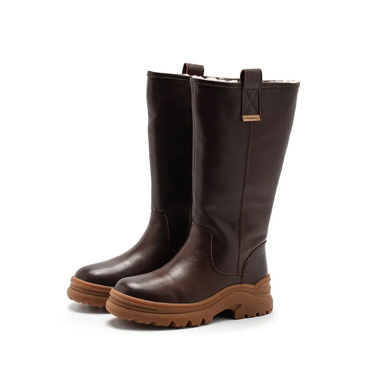 Dwarves Leather Knee High Boots Snow Boots Have Shearling Lined for Cold Winter in Black/Brown/Coffee