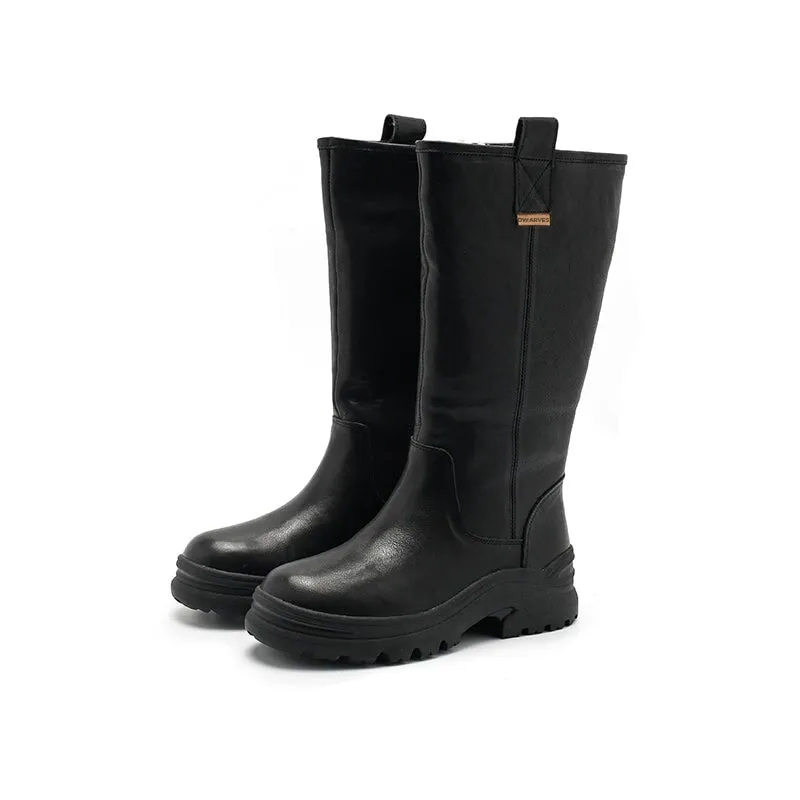 Dwarves Leather Knee High Boots Snow Boots Have Shearling Lined for Cold Winter in Black/Brown/Coffee