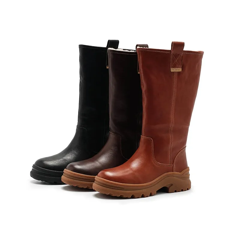 Dwarves Leather Knee High Boots Snow Boots Have Shearling Lined for Cold Winter in Black/Brown/Coffee