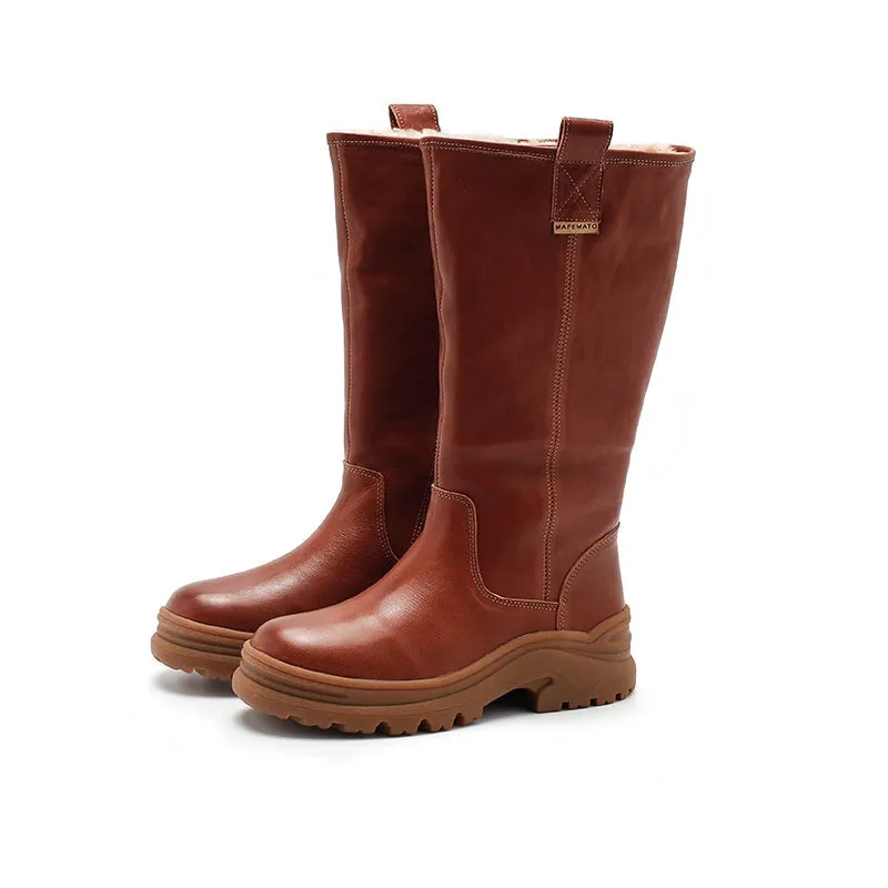 Dwarves Leather Knee High Boots Snow Boots Have Shearling Lined for Cold Winter in Black/Brown/Coffee