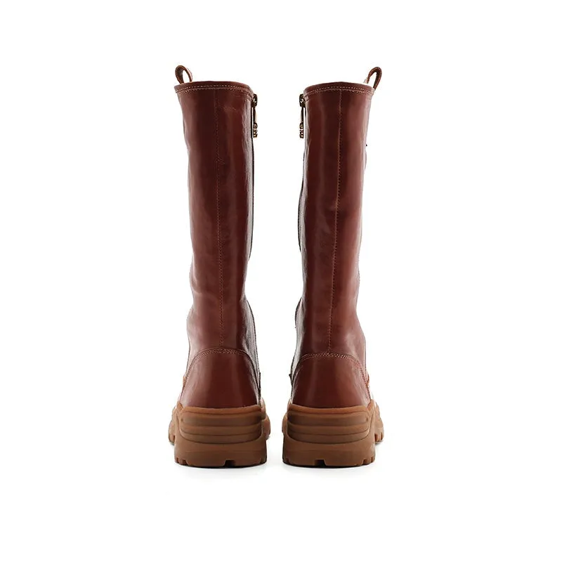 Dwarves Leather Knee High Boots Snow Boots Have Shearling Lined for Cold Winter in Black/Brown/Coffee