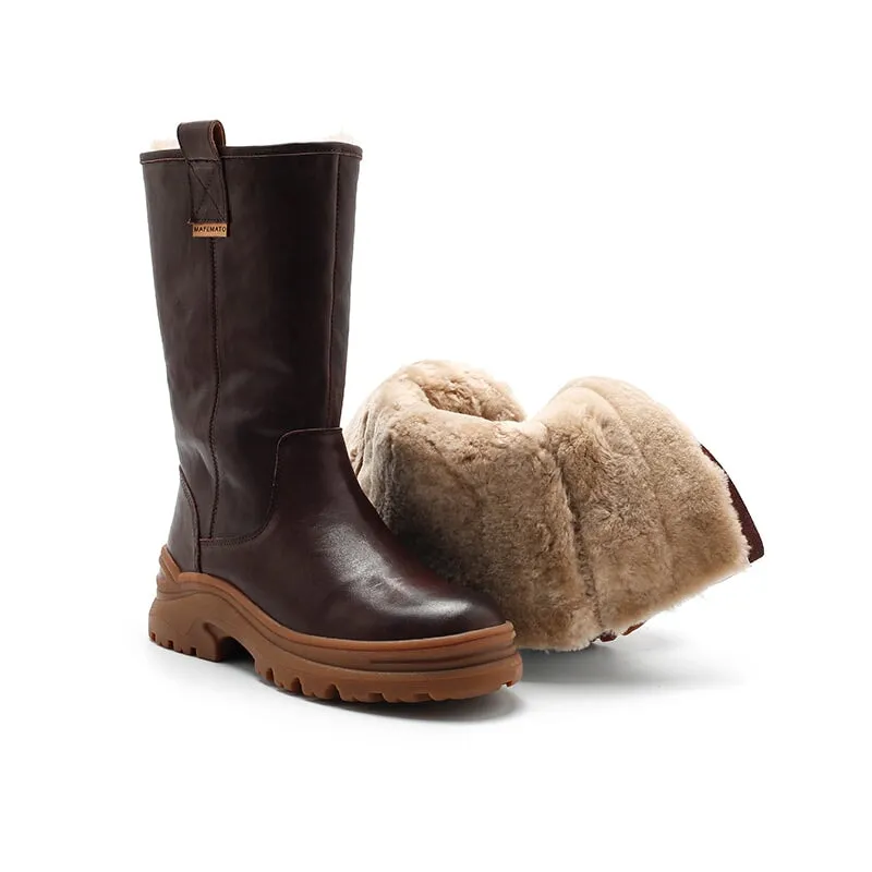 Dwarves Leather Knee High Boots Snow Boots Have Shearling Lined for Cold Winter in Black/Brown/Coffee