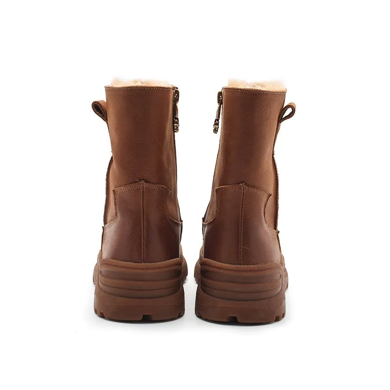 Dwarves Leather Short Boots Snow Boots Have Fleece Lined for Cold Winter in Black/Brown