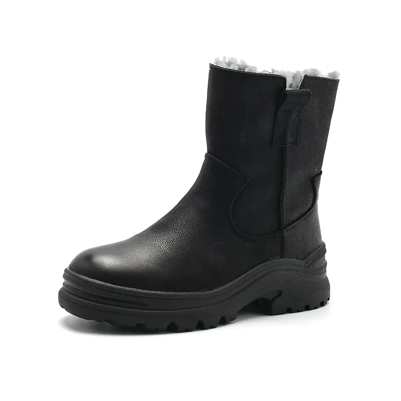 Dwarves Leather Short Boots Snow Boots Have Fleece Lined for Cold Winter in Black/Brown