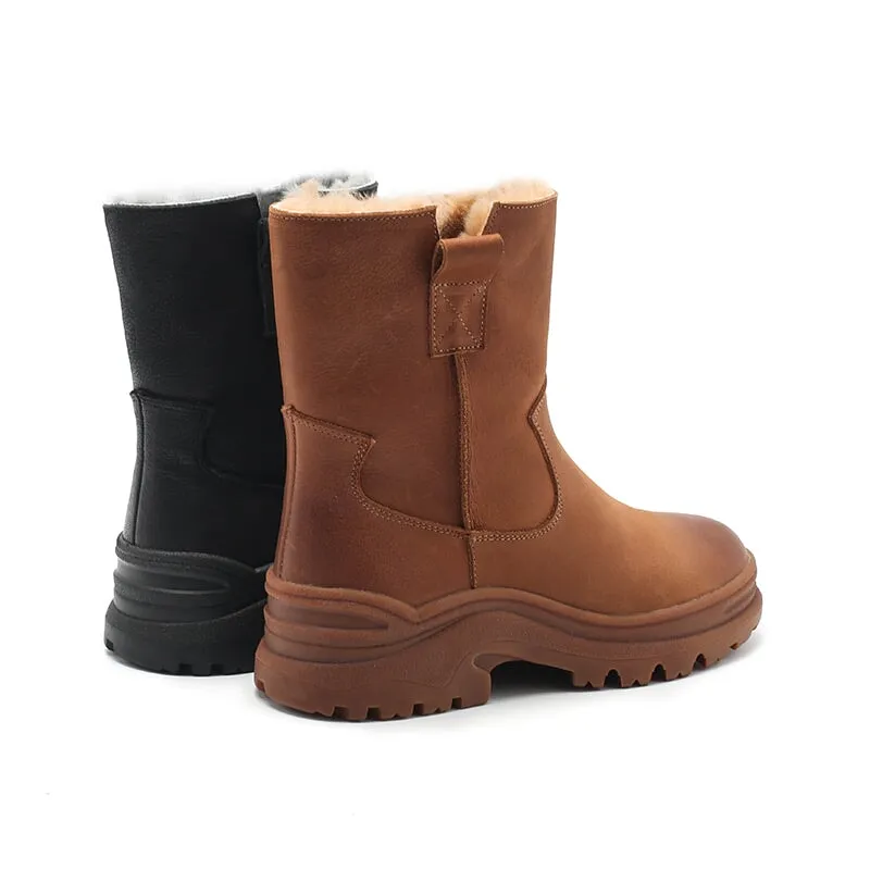 Dwarves Leather Short Boots Snow Boots Have Fleece Lined for Cold Winter in Black/Brown