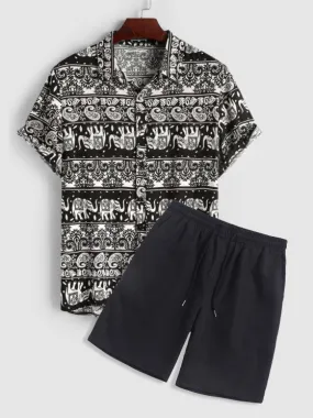 Elephant Paisley Pattern Shirt And Casual Short