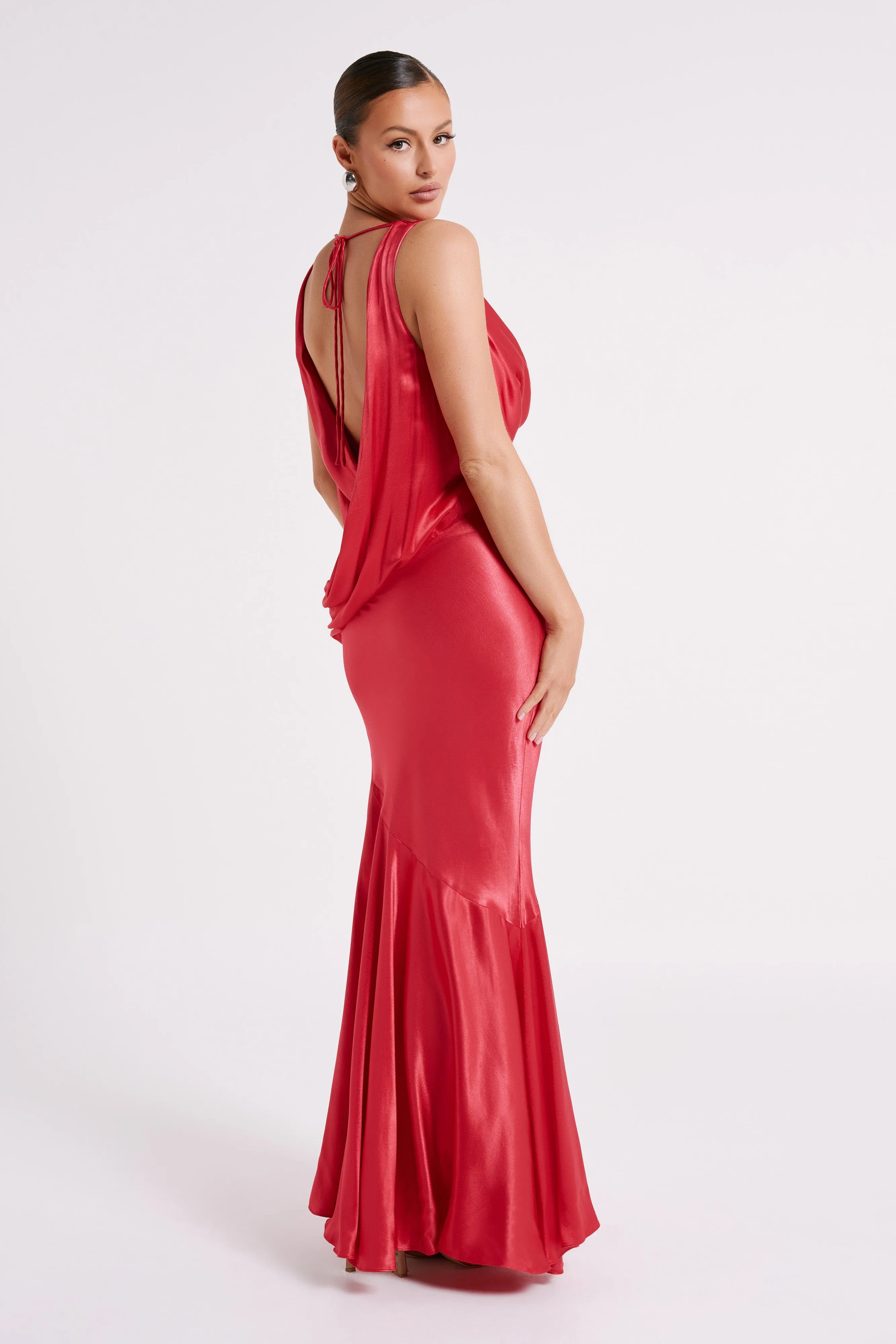 Ellison Satin Cowl Gown - Red