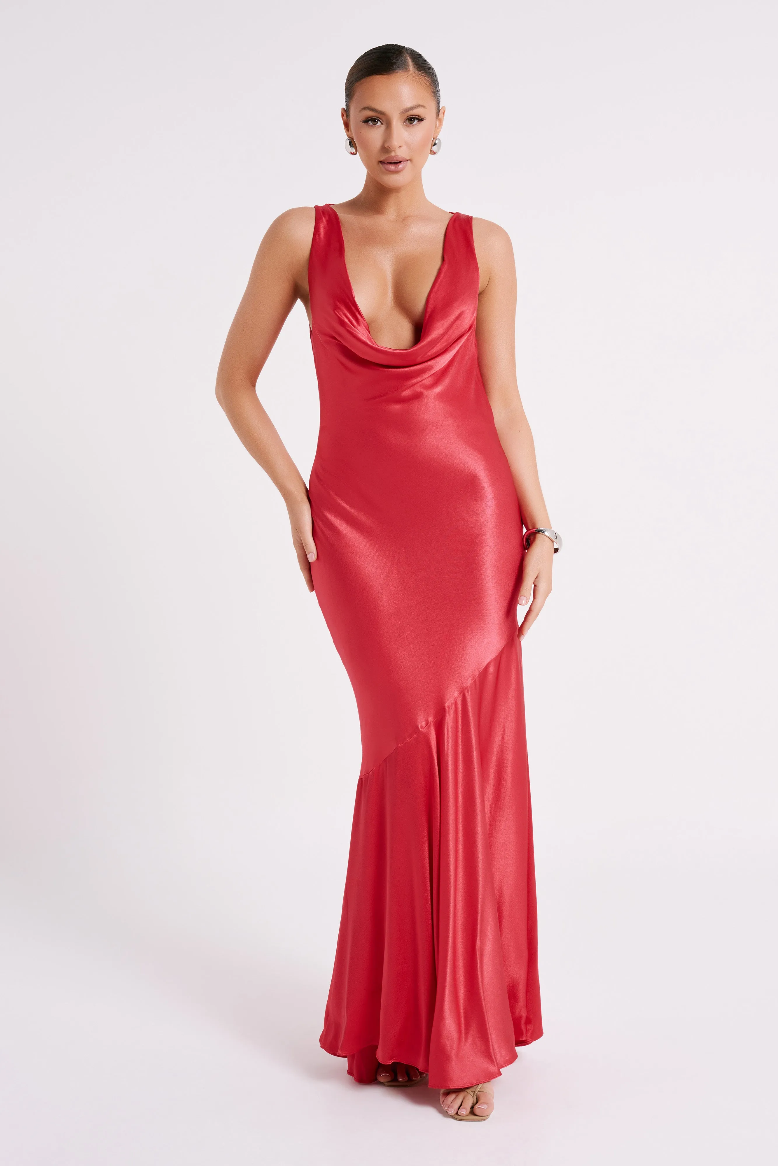 Ellison Satin Cowl Gown - Red