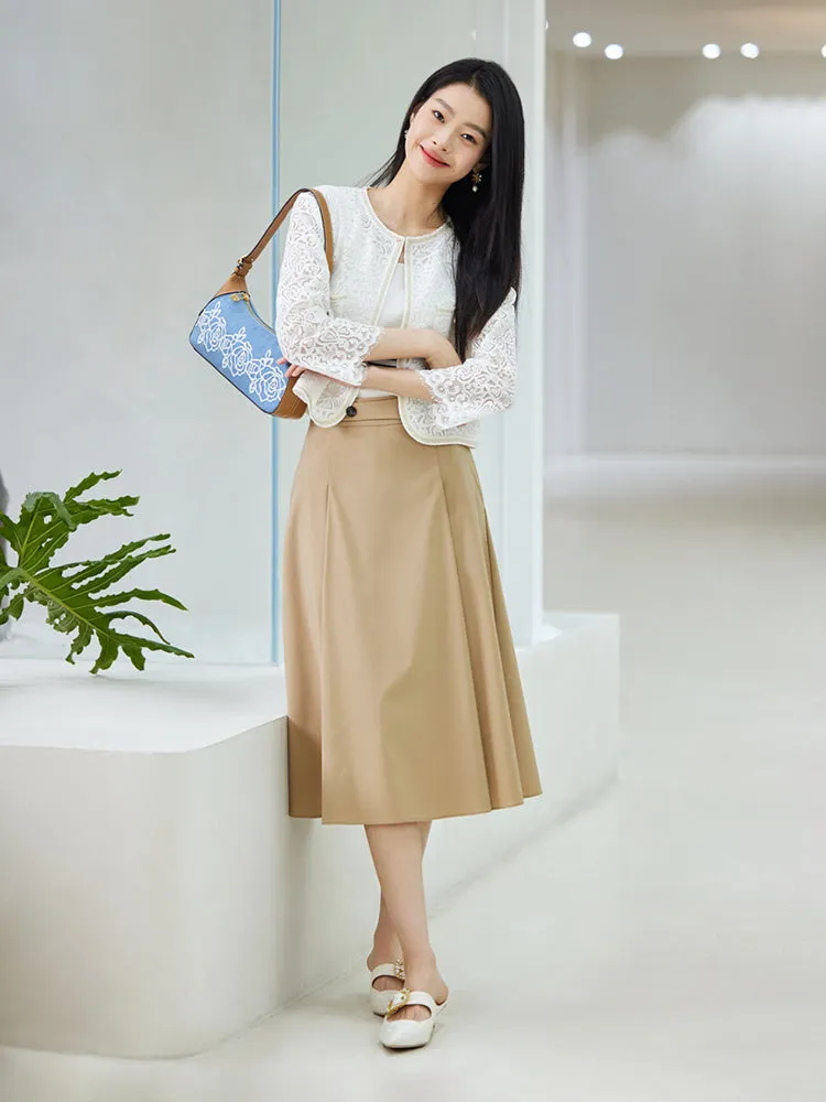 EP YAYING Vintage Collegiate Style Midi Skirt