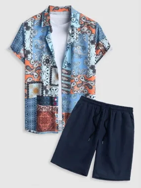 Ethnic Printed Flowers Shirt With Casual Shorts