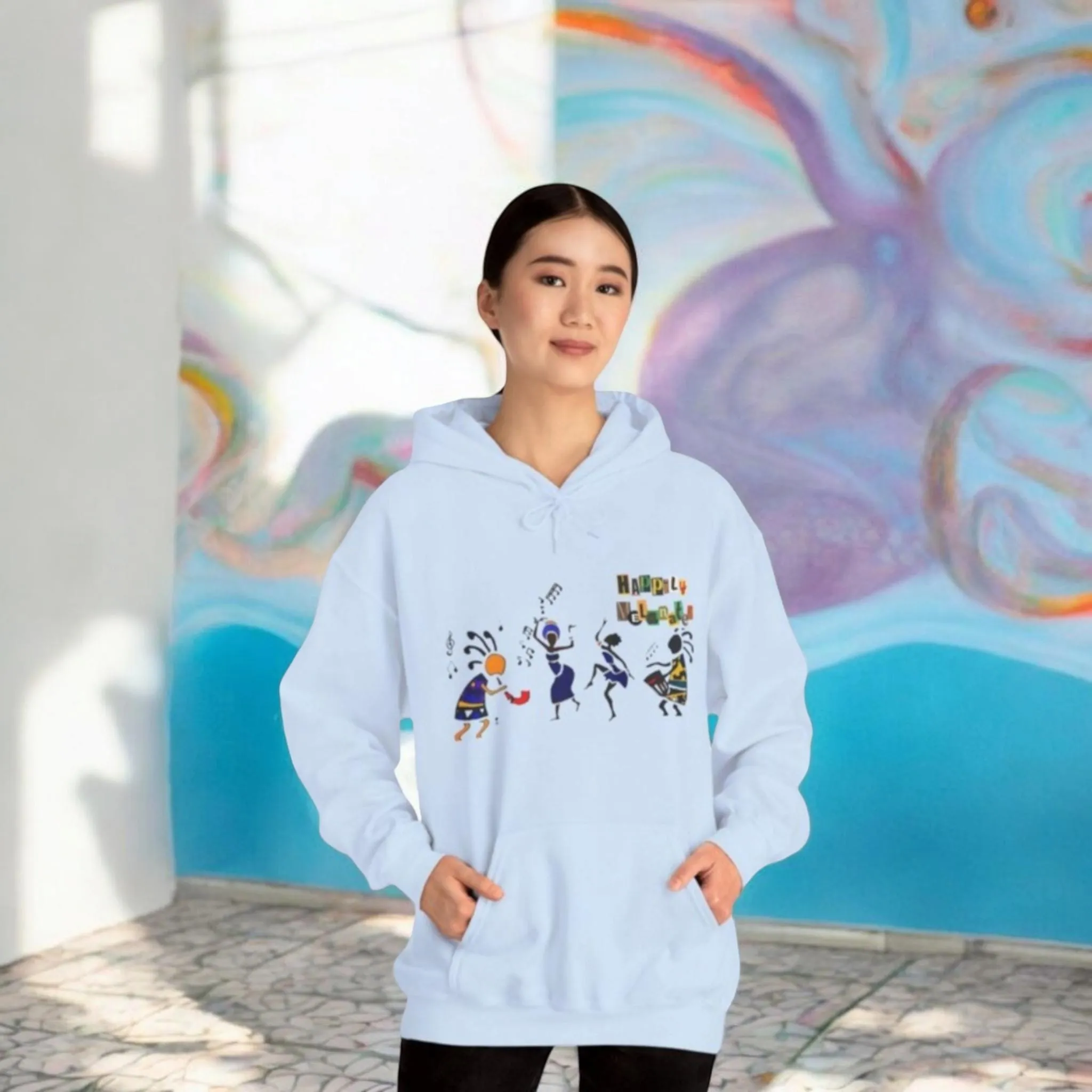 Ethnic Streetwear Pullover Hoodie, Hand-Drawn Tribal Music Art, Urban Fashion for Daily Wear