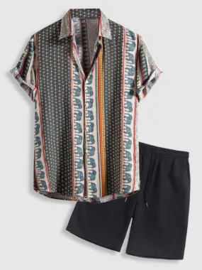 Ethnic Style Shirt With Casual Shorts Set