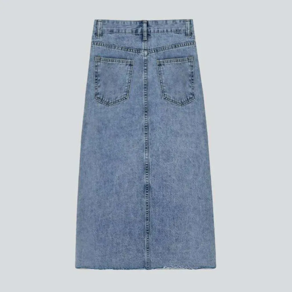 Exposed label long denim skirt