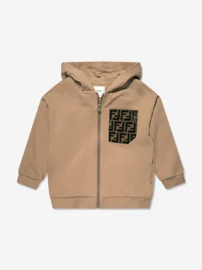 Fendi Kids Logo Patch Zip Up Top in Beige