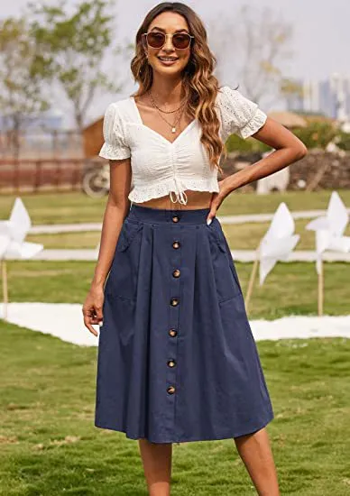 Girlary-shop 2000s fashion Spring and Summer New Skirt Casual Button A- line Skirt High Waist Midi Skirt Women's Clothing