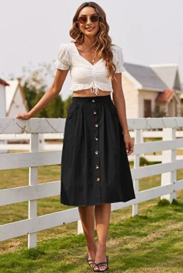 Girlary-shop 2000s fashion Spring and Summer New Skirt Casual Button A- line Skirt High Waist Midi Skirt Women's Clothing