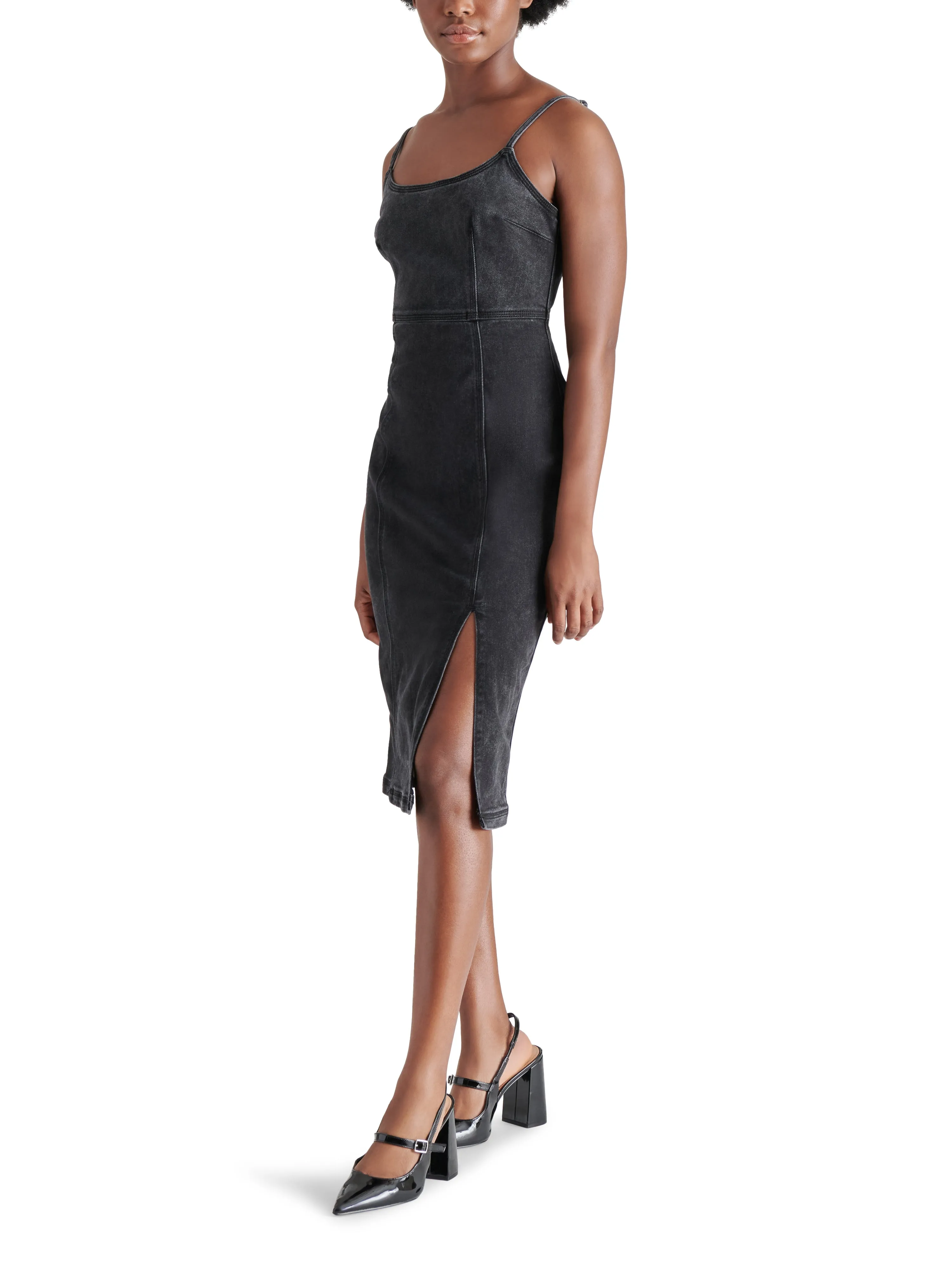 Giselle Fitted Denim Dress, Washed Black | Steve Madden