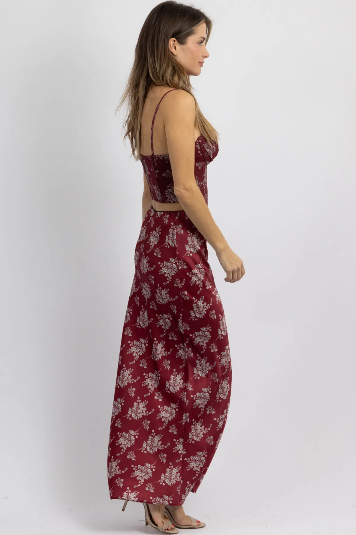 GWYNETH WINE FLORAL SKIRT