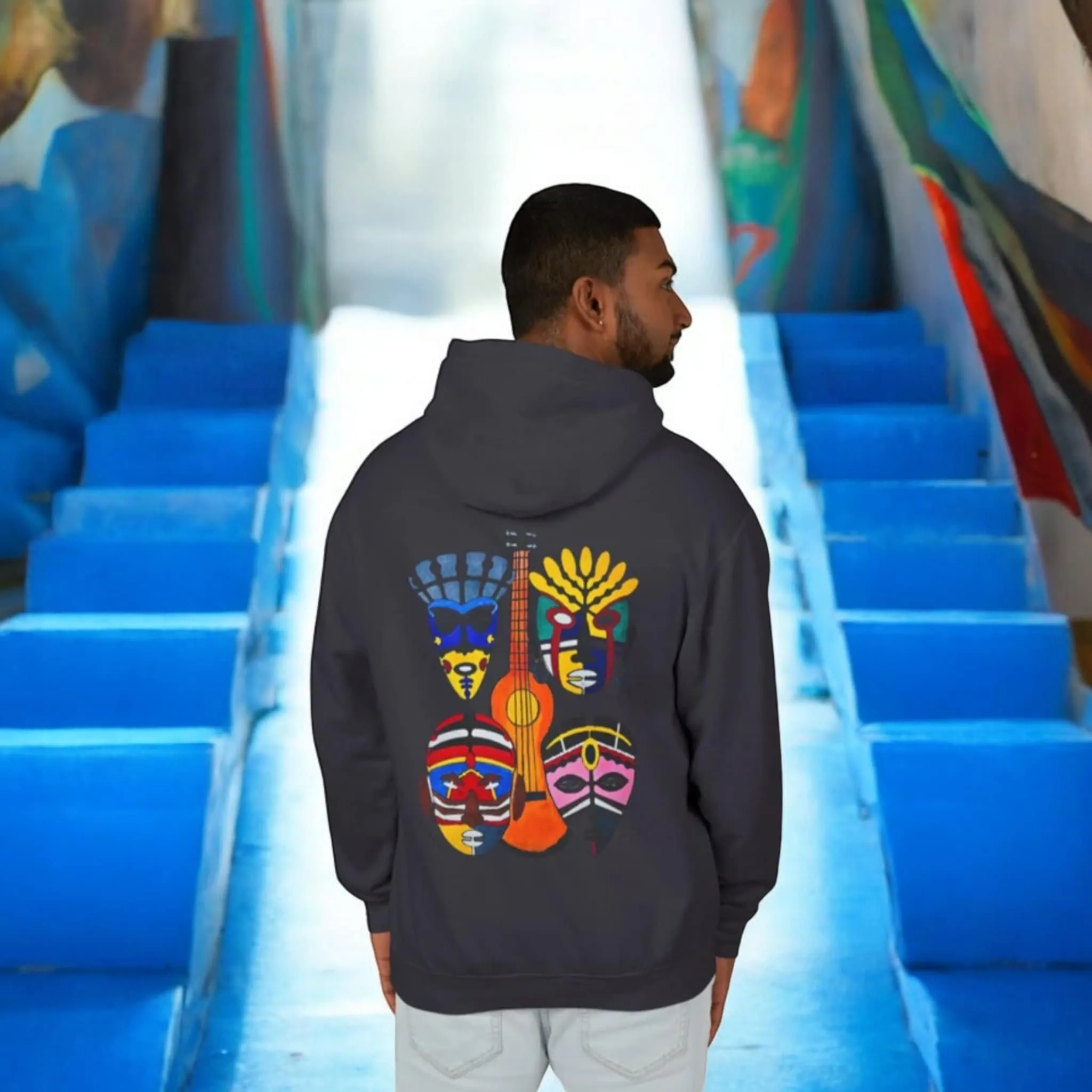 Handcrafted Ethnic Music Art on Unisex Lightweight Hoodie - Music Lover Gift