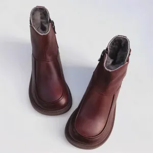 Handmade Leather Big Toe Chelsea Boots For Women Ankle Boots Have Fleece Lined Brown/Black