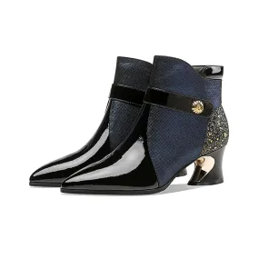 Isley Patchwork Navy Blue Womens Boots