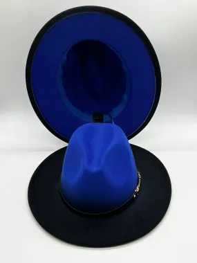 Jazzy Blue Two Tone Fedora Hat w/ Removable Band & Blue Bottom