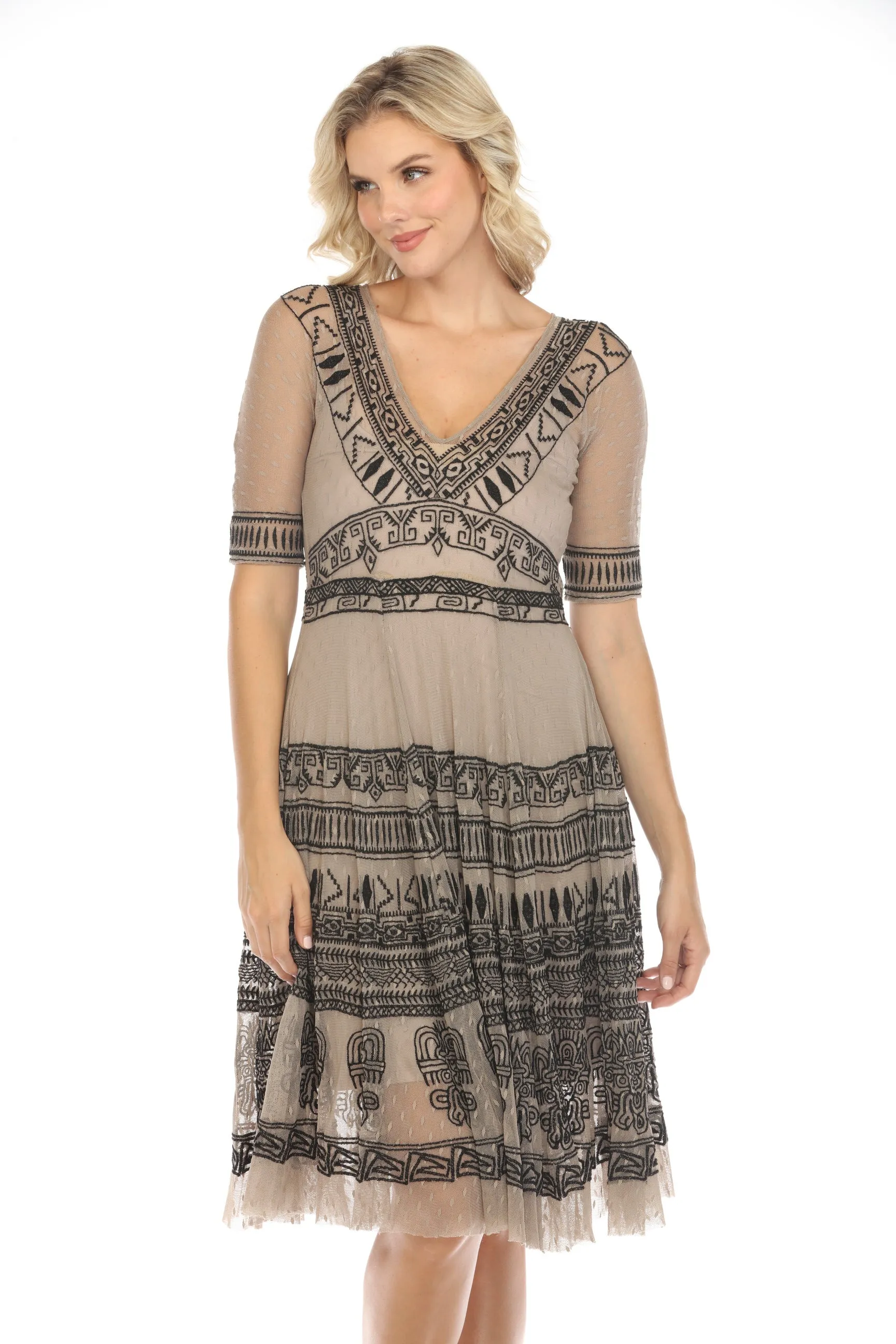 Johnny Was Biya Dakota Embroidered Mesh Slip Dress Boho Chic B8686