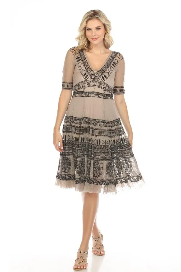 Johnny Was Biya Dakota Embroidered Mesh Slip Dress Boho Chic B8686