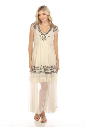 Johnny Was Biya Layuna Mesh Embroidered Maxi Dress Boho Chic B8803-A