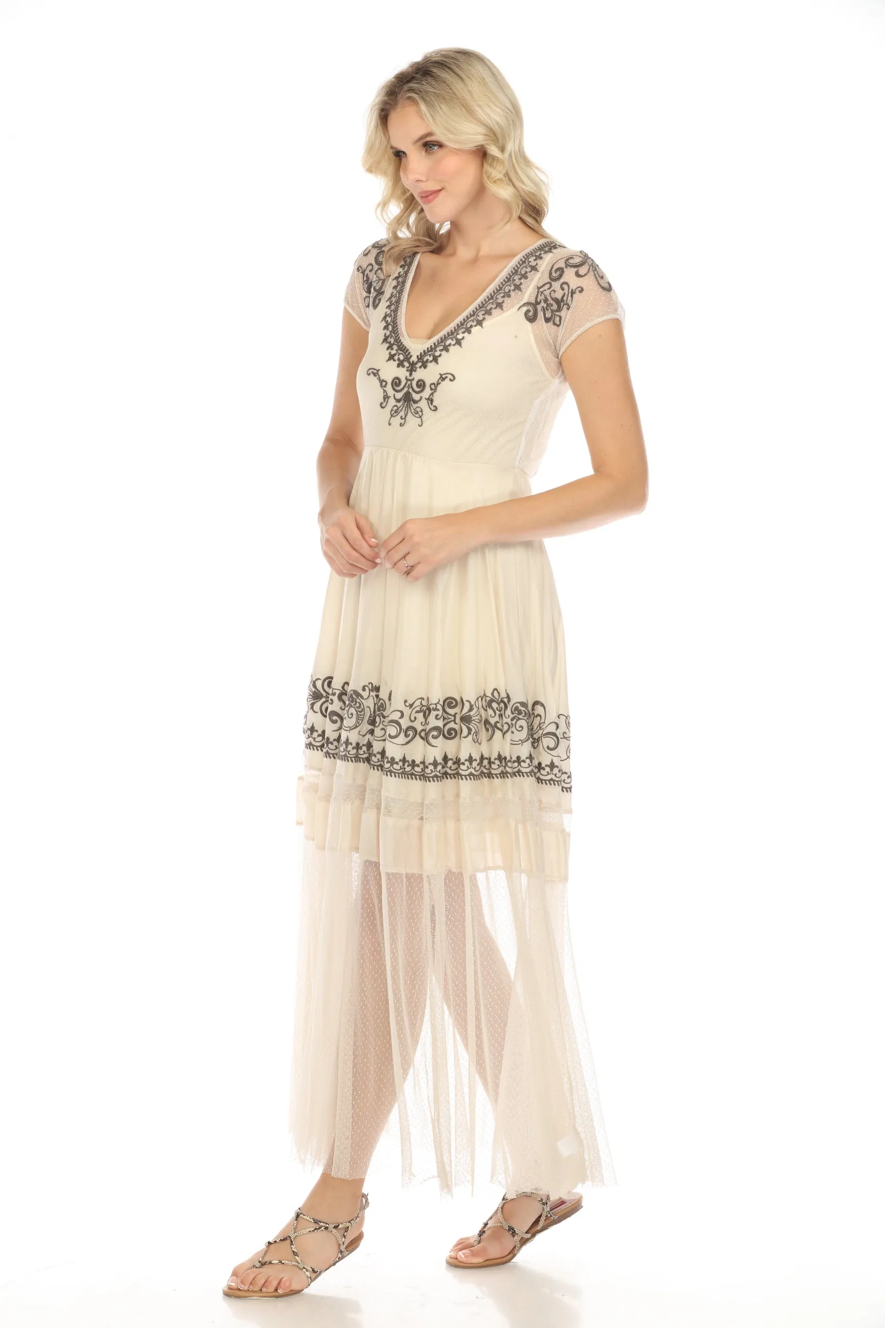 Johnny Was Biya Layuna Mesh Embroidered Maxi Dress Boho Chic B8803-A