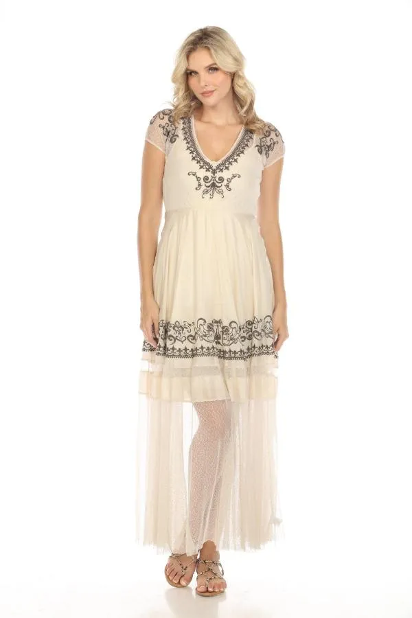 Johnny Was Biya Layuna Mesh Embroidered Maxi Dress Boho Chic B8803-A