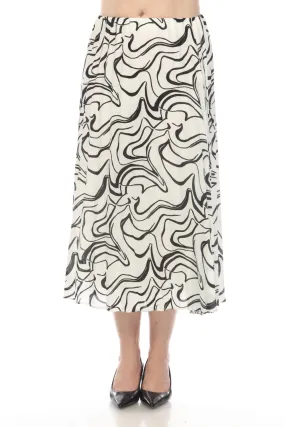 Joseph Ribkoff Vanilla/Black Scribble Print Pleated Pull On Midi Skirt 241301